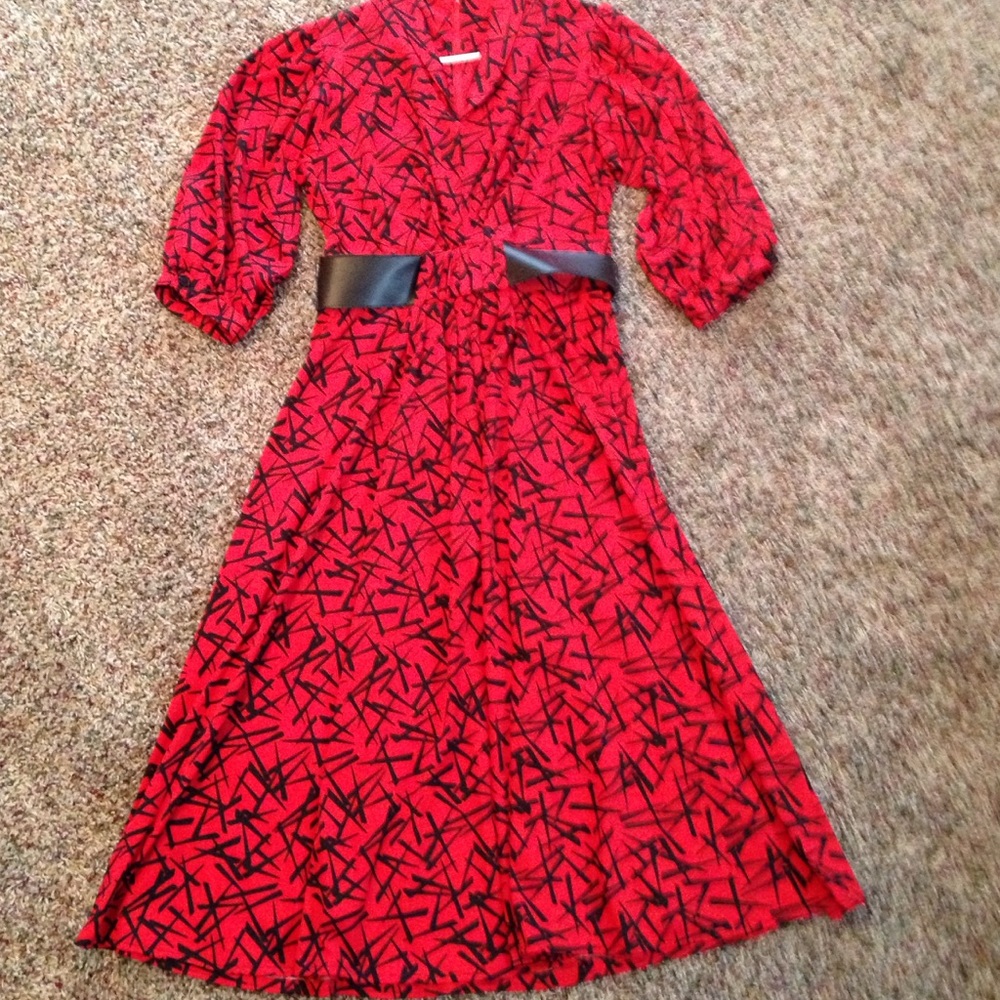 VTG Red & black belted 80s dress